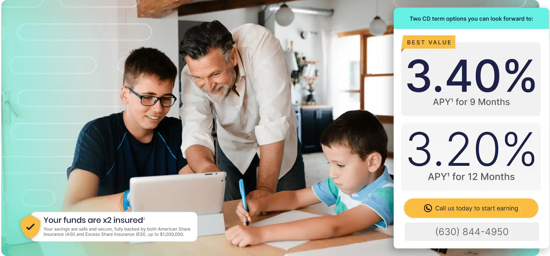 Your money is earning 3.40% APY ($5,000 minimum deposit required) | Certificate maturity in just 9 months [desktop]